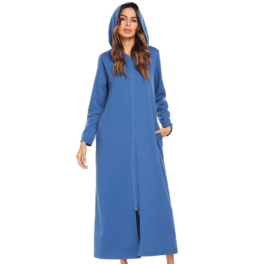 Women's Blue Hooded Long Coat